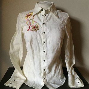 Vintage DIESEL PEARL SNAP Shirt Embroidered Linen